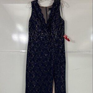 Navy lace with sparkle gown. Night Way Collections Navy Sequin Maxi Dress